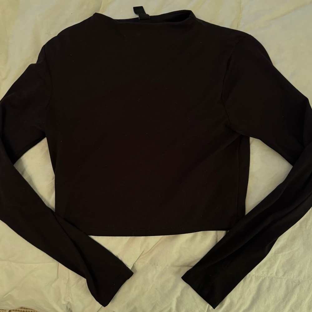 Windsor Plain Black Long Sleeve Crop Top
